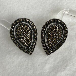 VTG Sterling Silver Judith Jack JJ Marcasite Teardrop Earrings Pierced Cutout